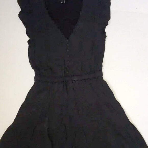 PAIGE Black Flutter Sleeve Mini Dress Scallop Trim, Button Front | Size – XS - Picture 1 of 7